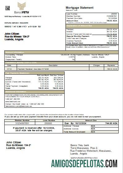 Declaração de hipoteca do Banco Yetu de Angola Scr modelo